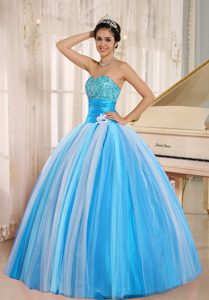 Fitted Multi-color Strapless Quince Dress in Tulle with Hand Made Flowers