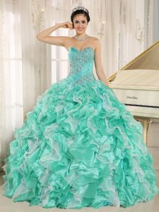 Perfect Apple Green Beaded Quinceanera Gown with Ruffles in Organza