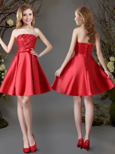 Best Selling Red Bridesmaid Dresses Prom and Party and For with Appliques and Bowknot Strapless Sleeveless Lace Up