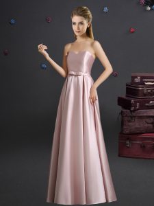 Pink Sleeveless Bowknot Floor Length Wedding Guest Dresses