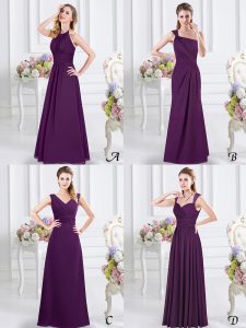 On Sale Halter Top Floor Length Lace Up Wedding Party Dress Purple for Prom and Party and Wedding Party with Lace and Ru