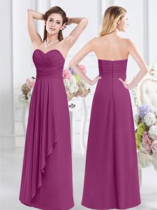 Beauteous Floor Length Zipper Bridesmaid Dresses Fuchsia for Prom and Party and Wedding Party with Ruching