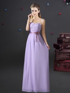 Eye-catching Sweetheart Sleeveless Chiffon Wedding Guest Dresses Lace and Appliques and Belt Lace Up
