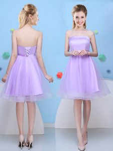 Tulle Strapless Sleeveless Lace Up Bowknot Bridesmaid Dresses in Lavender