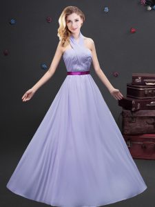 Halter Top Sleeveless Zipper Wedding Guest Dresses Lavender Chiffon