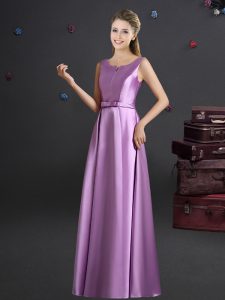 Low Price Straps Lilac Zipper Bridesmaid Dress Bowknot Sleeveless Floor Length