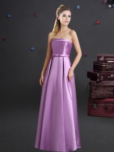 Lilac Sleeveless Floor Length Bowknot Zipper Wedding Guest Dresses