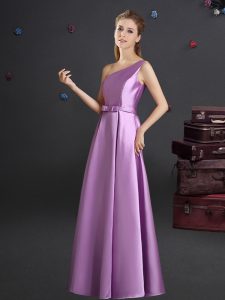 Affordable One Shoulder Sleeveless Bowknot Zipper Bridesmaid Gown