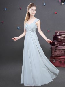 Luxury One Shoulder Ruching Bridesmaids Dress Grey Zipper Sleeveless Floor Length