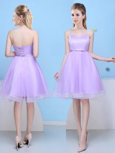 Fine Lavender Sweetheart Neckline Bowknot Bridesmaid Gown Sleeveless Lace Up