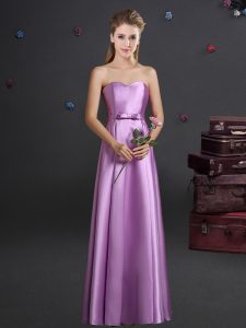 Charming Lilac Empire Elastic Woven Satin Sweetheart Sleeveless Bowknot Floor Length Zipper Bridesmaid Dresses
