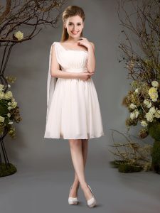 Inexpensive One Shoulder Chiffon Sleeveless Mini Length Wedding Guest Dresses and Beading and Ruching