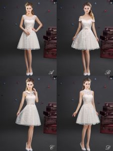 Fashionable Champagne Bridesmaids Dress Prom and Party and Wedding Party and For with Lace and Appliques Off The Shoulde
