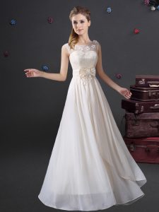 Low Price White Zipper Scoop Lace and Appliques and Bowknot Wedding Party Dress Chiffon Sleeveless
