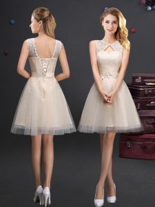 Smart Scoop Tulle Sleeveless Mini Length Wedding Guest Dresses and Lace and Appliques and Belt