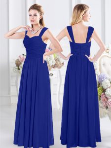 Spectacular Royal Blue Straps Neckline Ruching Bridesmaid Dress Sleeveless Zipper