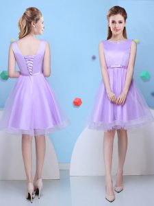 Flirting Scoop Knee Length A-line Sleeveless Lavender Wedding Guest Dresses Lace Up