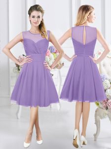 Sumptuous Lavender Scoop Neckline Ruching Bridesmaids Dress Sleeveless Zipper