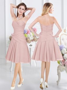 Dazzling Pink Bridesmaids Dress Prom and Party and Wedding Party and For with Ruching Sweetheart Sleeveless Zipper