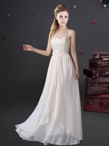 Lace and Appliques Bridesmaid Dresses White Zipper Sleeveless Floor Length