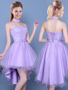 Pretty Lavender Sweetheart Neckline Lace and Bowknot Bridesmaid Dresses Sleeveless Lace Up