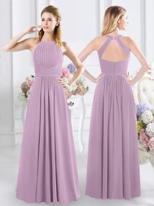 Inexpensive Halter Top Floor Length Empire Sleeveless Lavender Bridesmaid Dresses Zipper