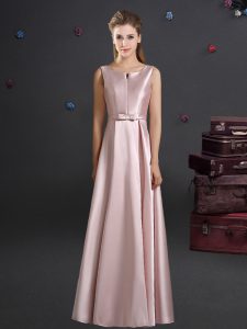 Top Selling Pink Zipper Straps Bowknot Wedding Party Dress Elastic Woven Satin Sleeveless