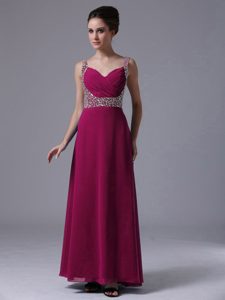 New Chiffon Red Celebrity Dress with Beading Decorated Shoulder and Ruching
