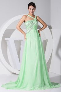 2013 Asymmetrical Beaded Apple Green Chiffon Celebrity Dress with
