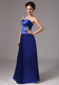 New Style Royal Blue One Shoulder Celebrity Dresses in Satin with Beads
