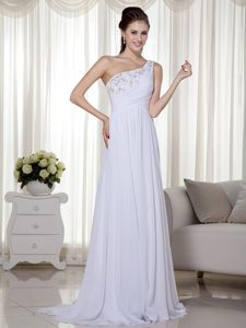 Top White Column One Shoulder Music Festival Celeb Dress with Beading