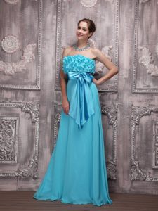 Sweet Aqua Blue Empire Strapless Chiffon Celebrity Dresses with Bowknot