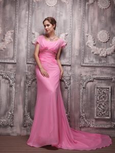 Lovely Rose Pink V-neck Chiffon Celeb Dresses for Less with