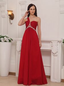 Impressive Red Empire One Shoulder Beading Celebrity Dresses in Chiffon