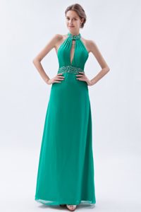 Wanted Turquoise Backless Chiffon High-neck Celeb Dresses for Survivor