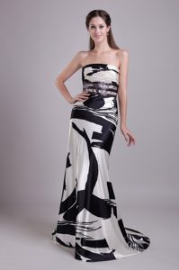 Strapless Printing Celebrities Dresses for Project Runway with Brush Train
