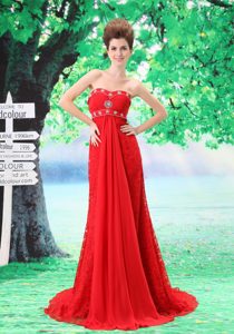 Breathtaking Sweetheart Lace Sheath Red Celeb Dresses with Sweep Train