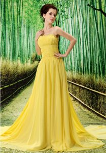 Multi-tiered Beading Empire Celebrities Dress for Less in Yellow in Chiffon