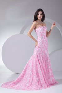 Bright Court Train Special Floral Embossed Fabric Celeb Dresses for Less