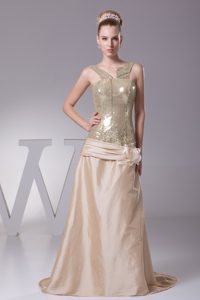 High End Sequin and Taffeta Bodice Celeb Dress with Flower