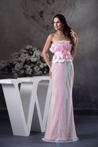 Stunning Flowers and Petals Accent on Bust Long Red Carpet Dress in Pink