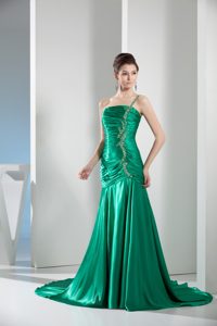 Dazzling Green One Shoulder Column Ruching Celebrity Dresses for Prom