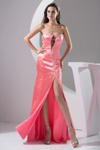 Sheath Beading and High Slit Celebrity Inspired Dress with Cool Neckline