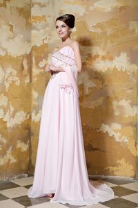 Popular Sweetheart Beaded Lace-up Chiffon Celebrity Dresses in Light Pink