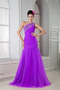 Purple Mermaid Ruched and Beaded Magnificent Celebrity Dresses for Less