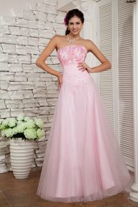 Romantic Baby Pink Strapless Tulle Betty Celebrities Dress for Spring