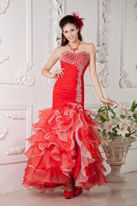 Red Mermaid Sweetheart Ankle-length Best Seller Celeb Dresses for Less