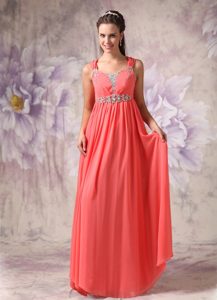 Wonderful Ruched Watermelon Red Chiffon Celeb Dress for Less with Straps