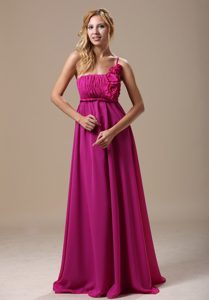 Righteous One Shoulder Ruching Bridesmaid Dress with Handmade Flower