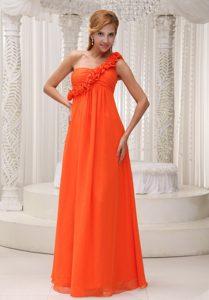 Wonderful One Shoulder Dresses for Bridesmaid with Flowers in Orange